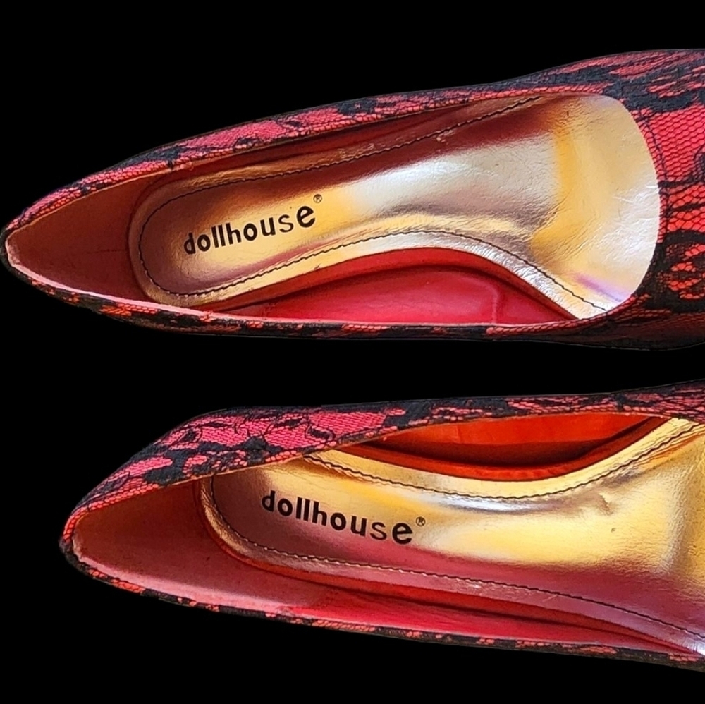 EUC Dollhouse Black and Red Lace Heels - Picture 6 of 6